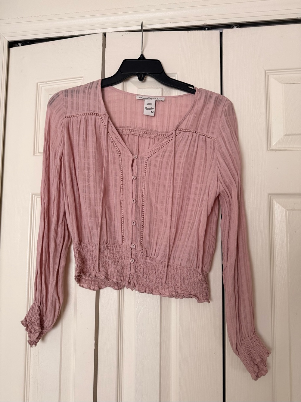 American Rag Dusty Pink Button-Front Cropped Blouse